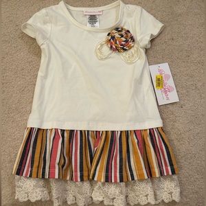 Bonnie Jean Blouse Shirt With Rose Flower Stripes Size 5 White Pink Yellow Blue